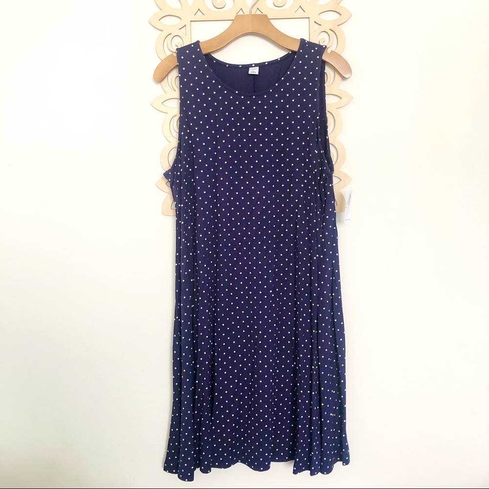 {Old Navy} Navy Blue White Dots Stretchy Sleeveless Dress